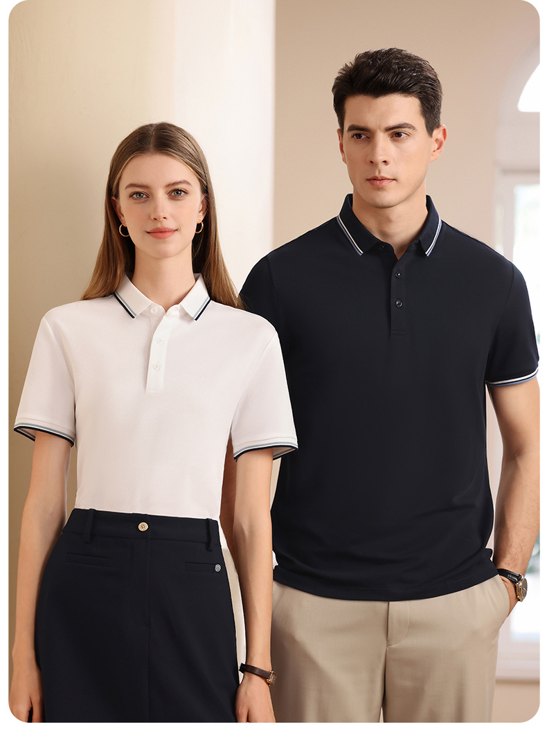 Men's Striped Short Sleeve Polo Shirt, Business Casual Summer Cotton Golf Shirt for Daily Commute