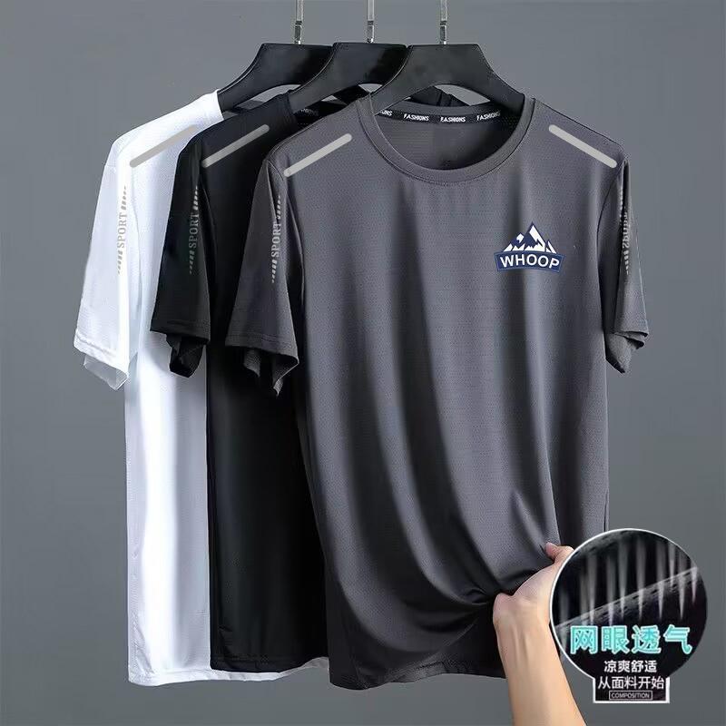 Men's Summer Quick-Dry Short Sleeve T-Shirt, Loose Breathable Crew Neck Polyester Tee for Sports