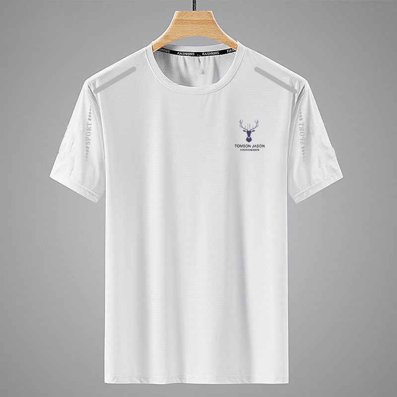 Men's Summer Quick-Dry Short Sleeve T-Shirt, Loose Breathable Crew Neck Polyester Tee for Sports