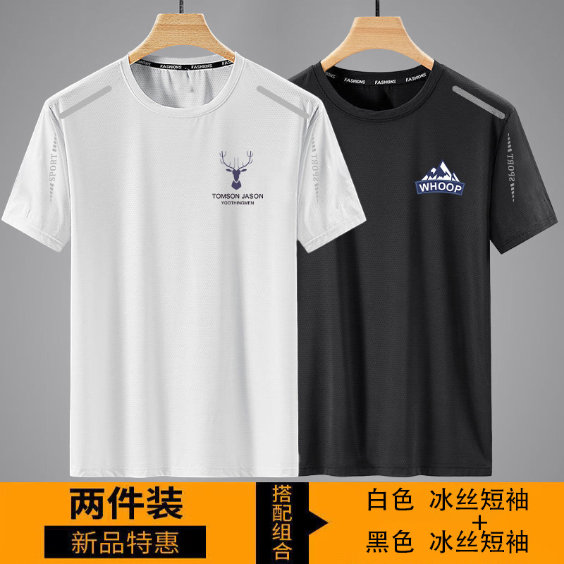 Men's Summer Quick-Dry Short Sleeve T-Shirt, Loose Breathable Crew Neck Polyester Tee for Sports