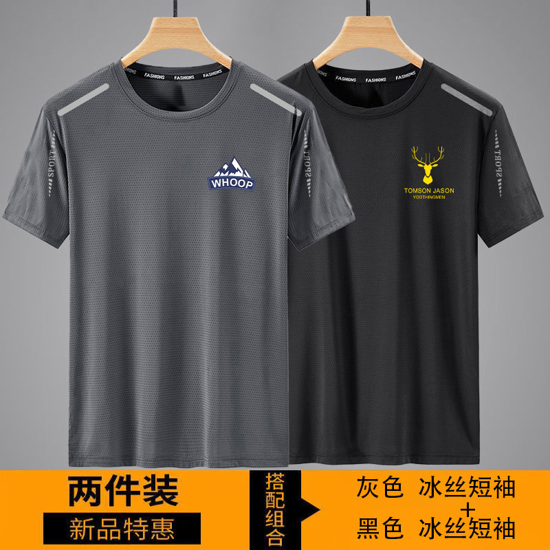 Men's Summer Quick-Dry Short Sleeve T-Shirt, Loose Breathable Crew Neck Polyester Tee for Sports