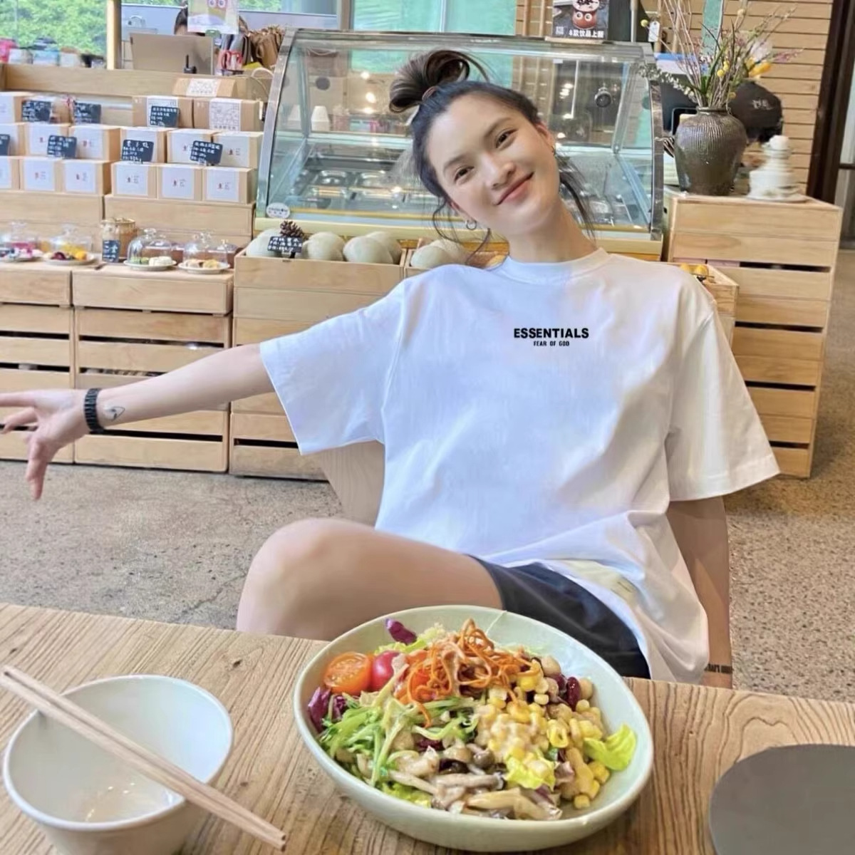 ESSENTIALS ZONE Letter Print Short Sleeve T-Shirt for Men and Women, Loose Fit Cotton Crew Neck Summer Tee
