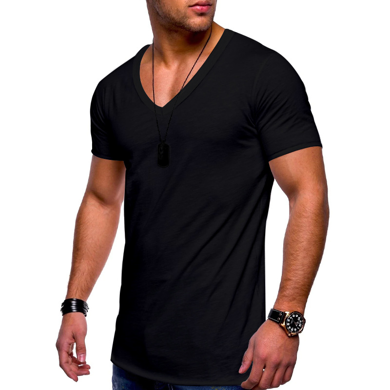 Men's V-Neck Short Sleeve T-Shirt Solid Color Polyester Casual Summer Top