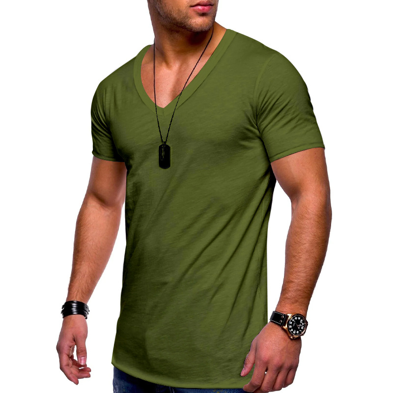 Men's V-Neck Short Sleeve T-Shirt Solid Color Polyester Casual Summer Top