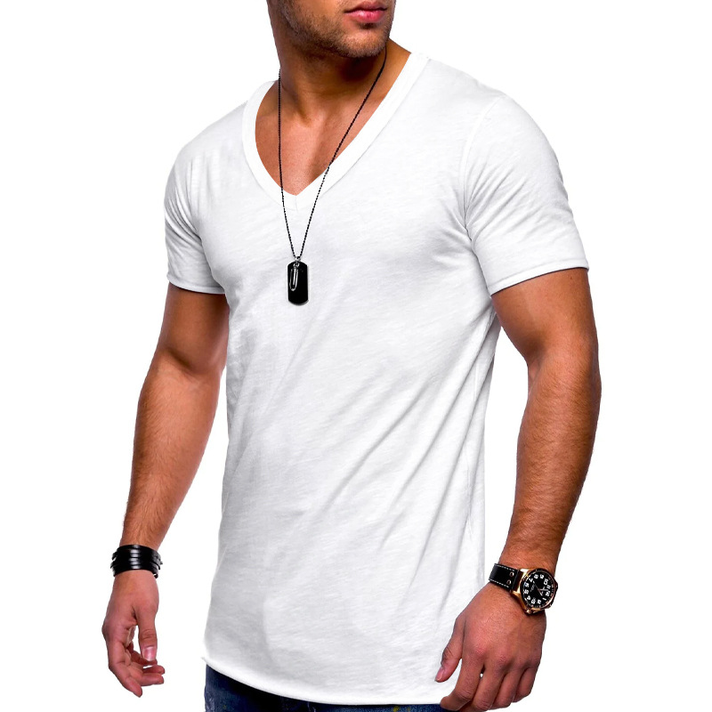 Men's V-Neck Short Sleeve T-Shirt Solid Color Polyester Casual Summer Top