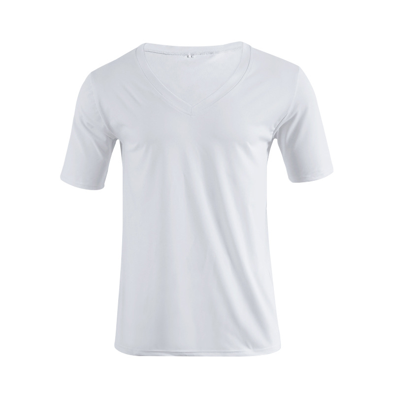 Men's V-Neck Short Sleeve T-Shirt Solid Color Polyester Casual Summer Top