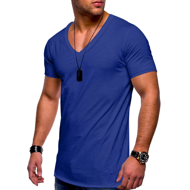 Men's V-Neck Short Sleeve T-Shirt Solid Color Polyester Casual Summer Top