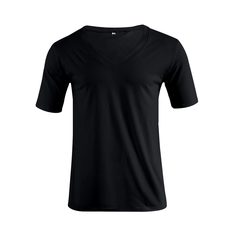 Men's V-Neck Short Sleeve T-Shirt Solid Color Polyester Casual Summer Top