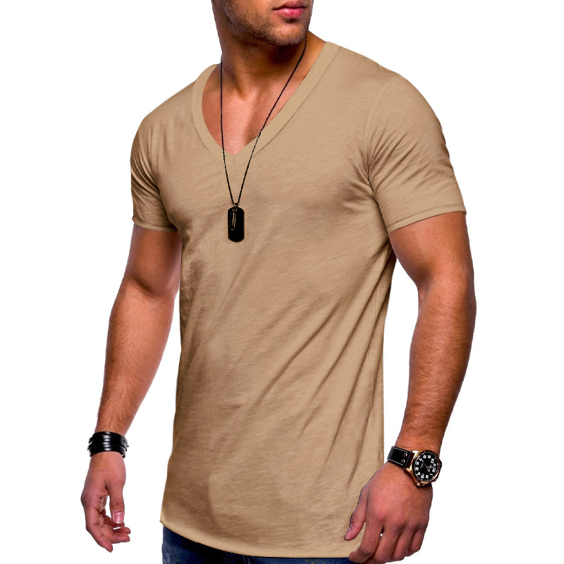 Men's V-Neck Short Sleeve T-Shirt Solid Color Polyester Casual Summer Top