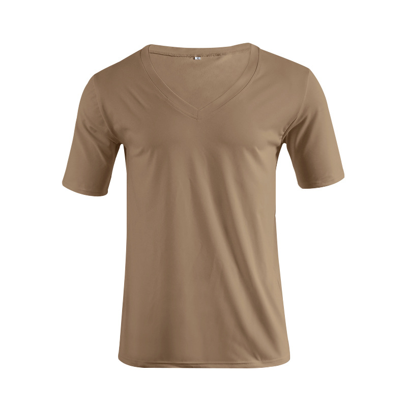 Men's V-Neck Short Sleeve T-Shirt Solid Color Polyester Casual Summer Top