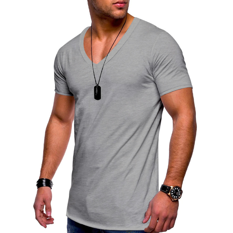 Men's V-Neck Short Sleeve T-Shirt Solid Color Polyester Casual Summer Top