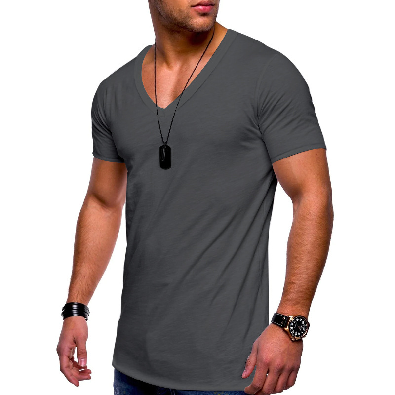Men's V-Neck Short Sleeve T-Shirt Solid Color Polyester Casual Summer Top