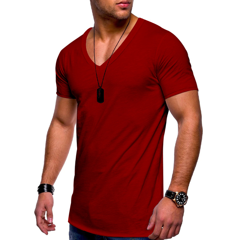 Men's V-Neck Short Sleeve T-Shirt Solid Color Polyester Casual Summer Top