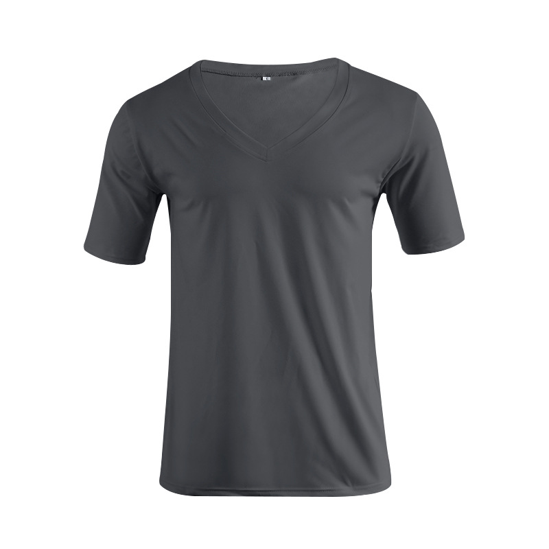 Men's V-Neck Short Sleeve T-Shirt Solid Color Polyester Casual Summer Top
