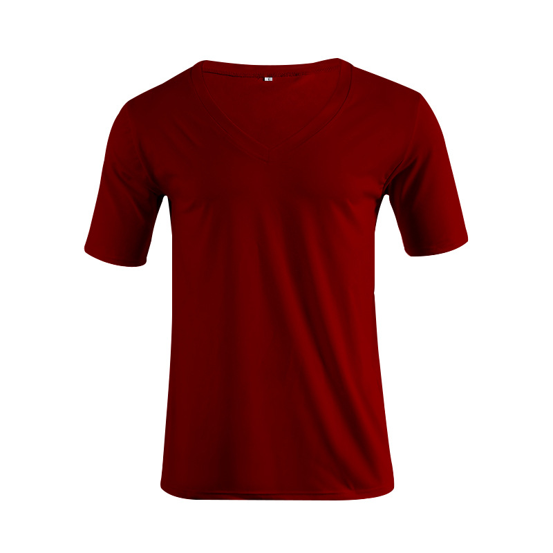 Men's V-Neck Short Sleeve T-Shirt Solid Color Polyester Casual Summer Top