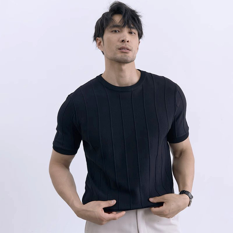 Men's Slim Fit Short Sleeve Knit T-Shirt, Ice Silk Crew Neck Summer Casual Top for Business Suit Layering