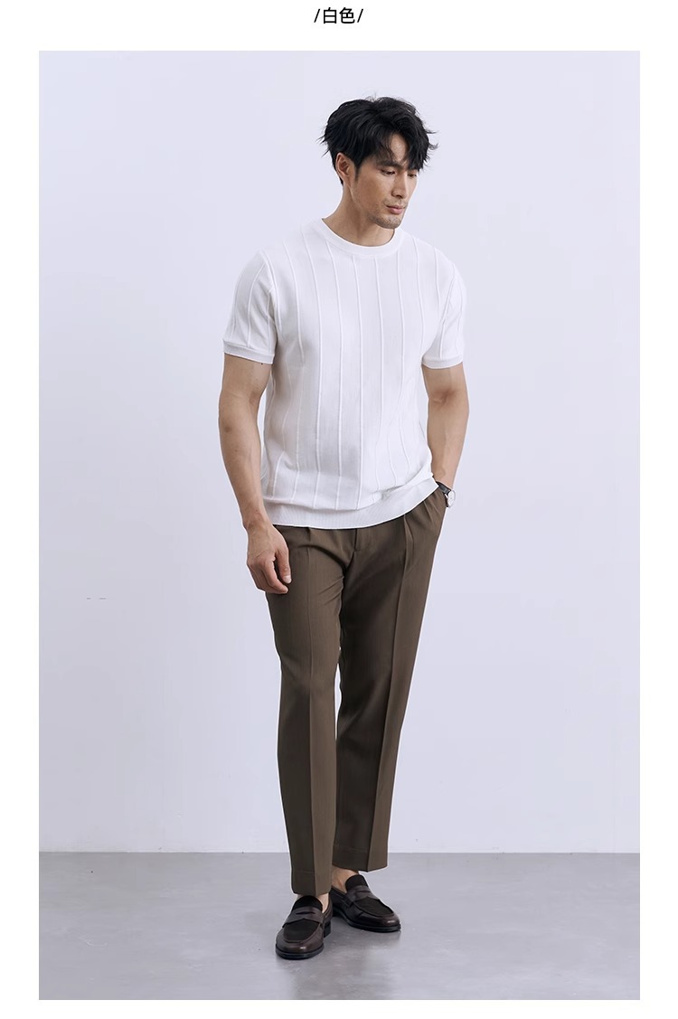 Men's Slim Fit Short Sleeve Knit T-Shirt, Ice Silk Crew Neck Summer Casual Top for Business Suit Layering