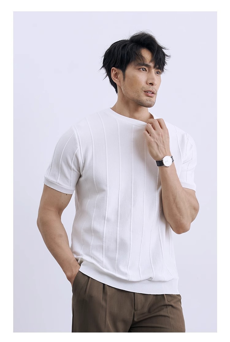 Men's Slim Fit Short Sleeve Knit T-Shirt, Ice Silk Crew Neck Summer Casual Top for Business Suit Layering
