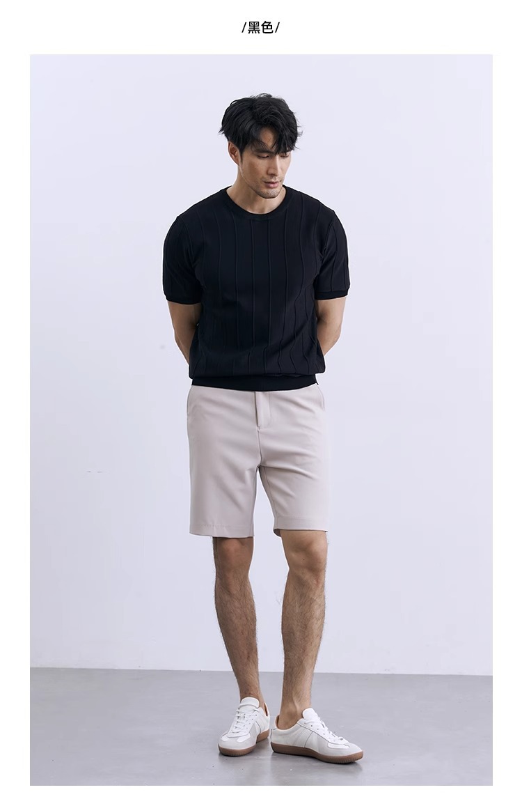 Men's Slim Fit Short Sleeve Knit T-Shirt, Ice Silk Crew Neck Summer Casual Top for Business Suit Layering