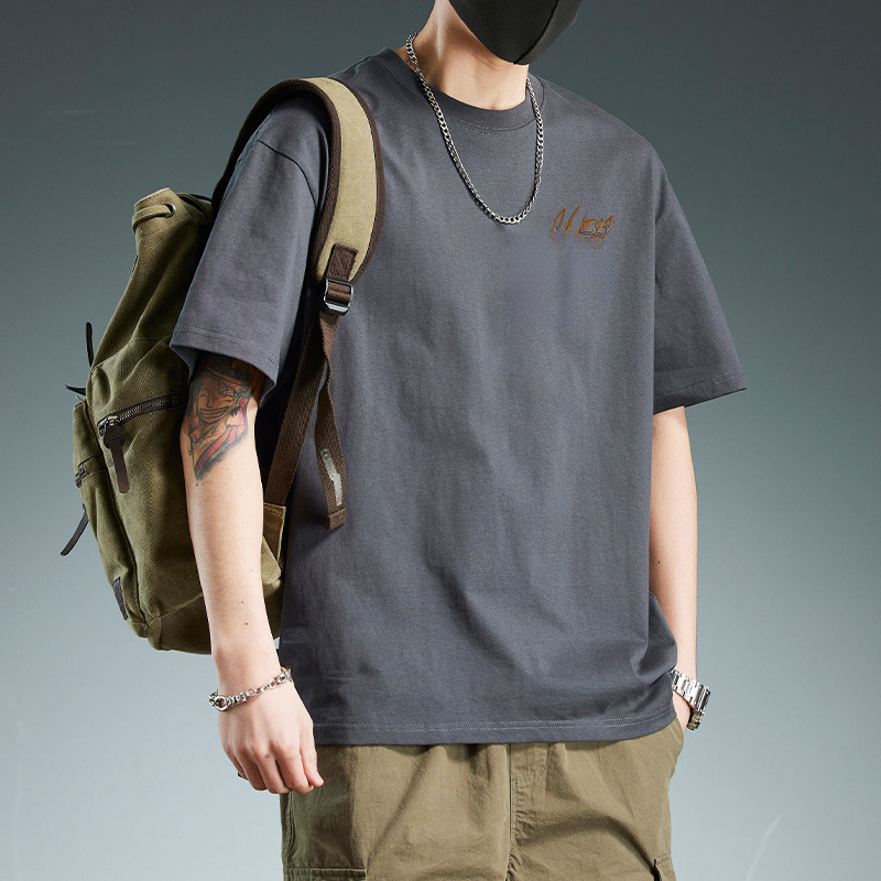 Men's Custom T-Shirt Short Sleeve Summer Loose Fit Cotton Tee with Letter Print