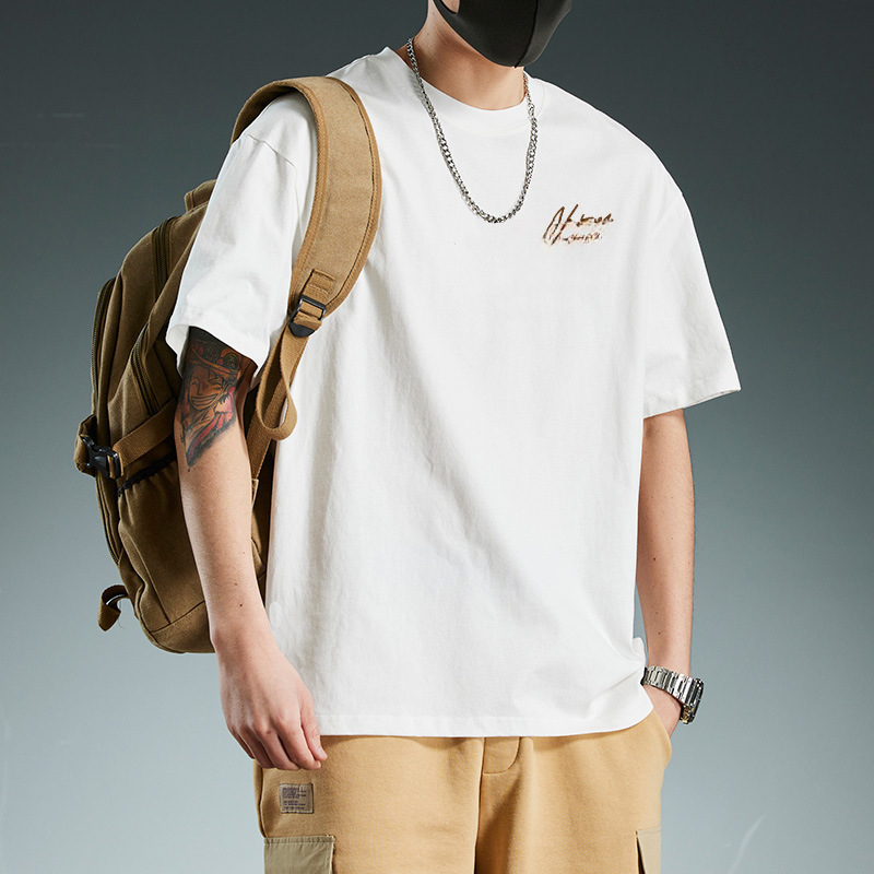 Men's Custom T-Shirt Short Sleeve Summer Loose Fit Cotton Tee with Letter Print