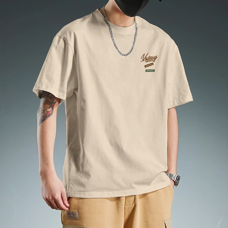 Men's Custom T-Shirt Short Sleeve Summer Loose Fit Cotton Tee with Letter Print