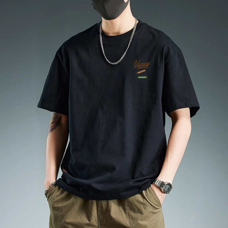 Men's Custom T-Shirt Short Sleeve Summer Loose Fit Cotton Tee with Letter Print