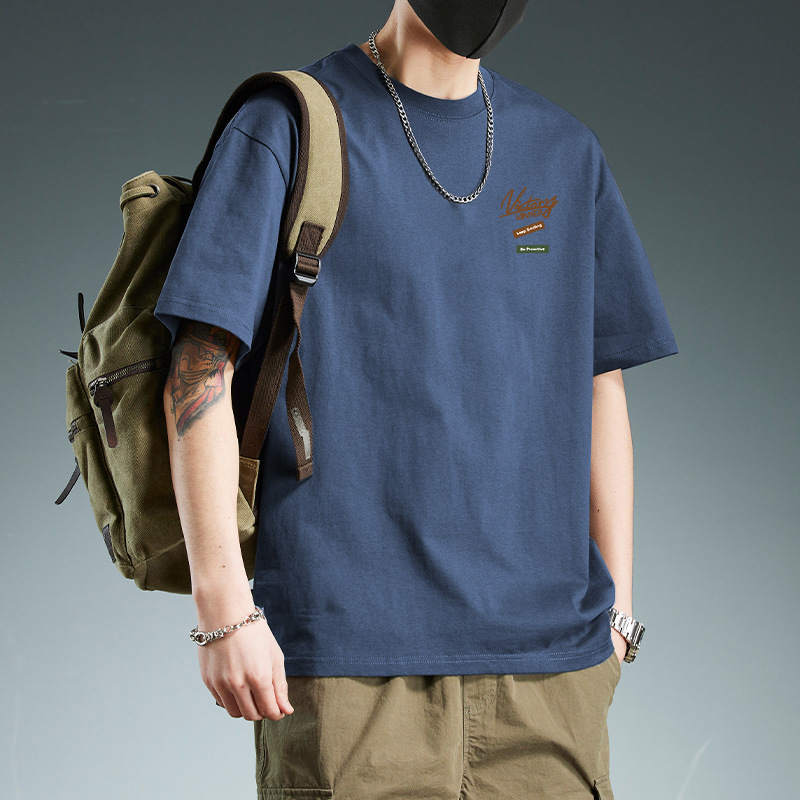 Men's Custom T-Shirt Short Sleeve Summer Loose Fit Cotton Tee with Letter Print