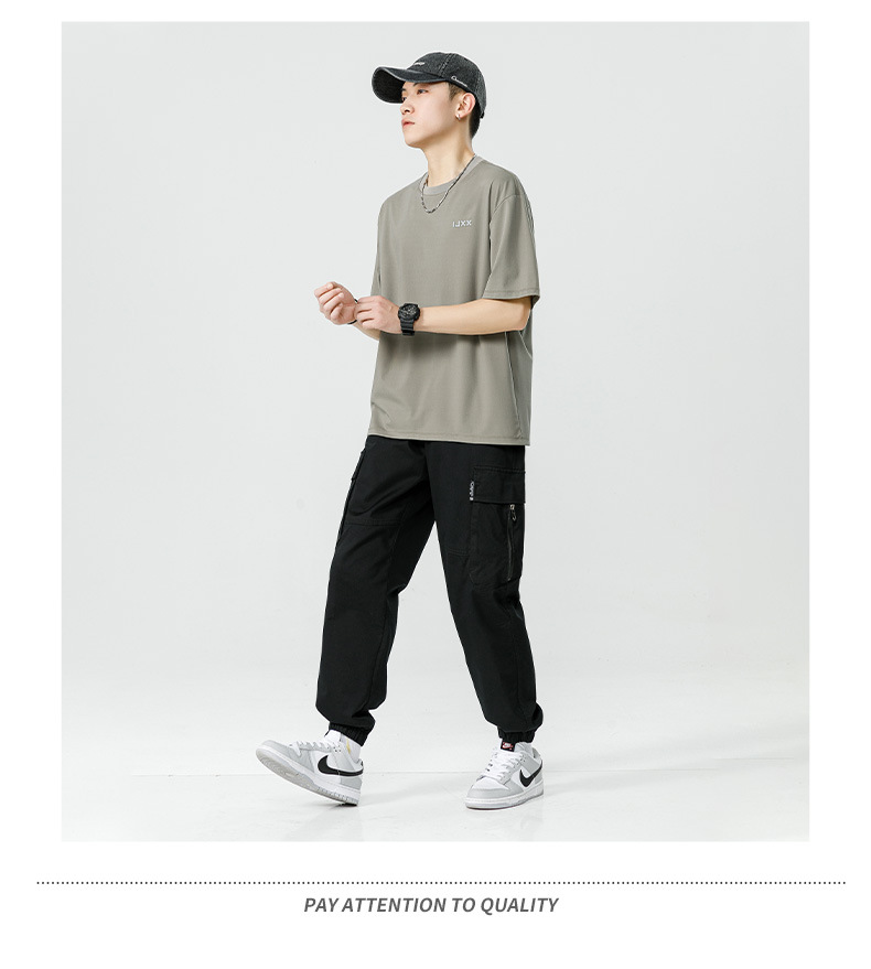Men's Ice Silk Short Sleeve T-Shirt, Summer Loose Fit Crew Neck Letter Print Tee