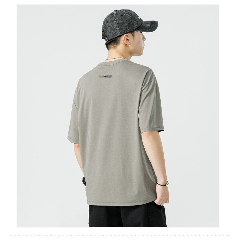 Men's Ice Silk Short Sleeve T-Shirt, Summer Loose Fit Crew Neck Letter Print Tee