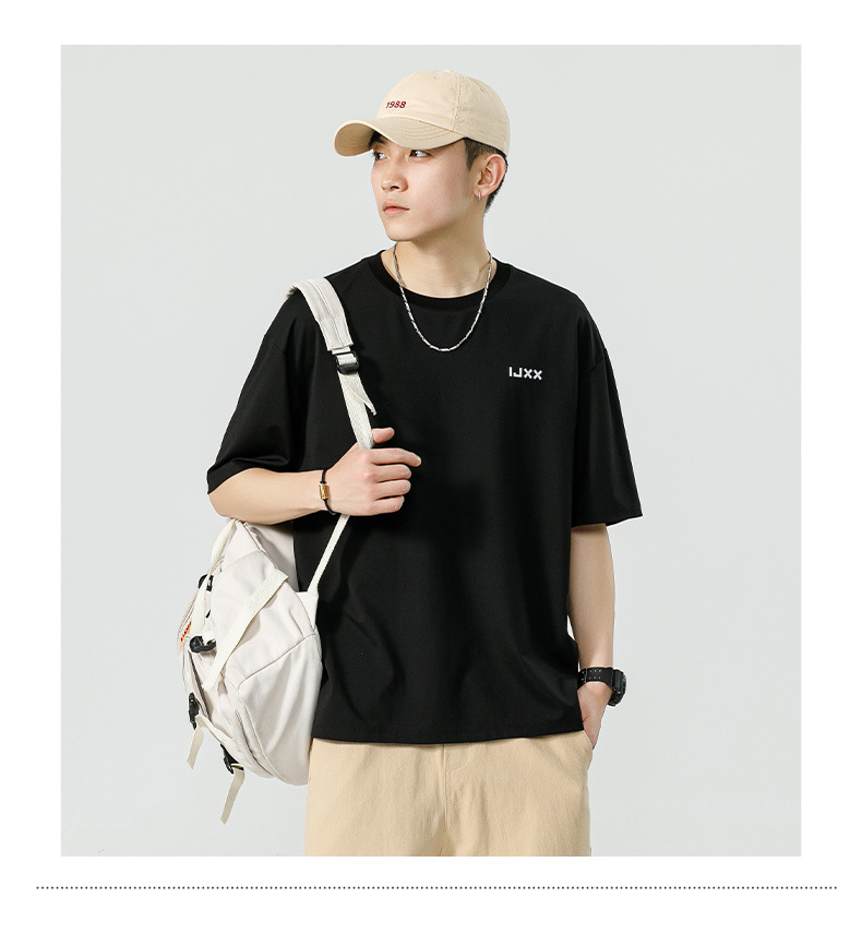 Men's Ice Silk Short Sleeve T-Shirt, Summer Loose Fit Crew Neck Letter Print Tee