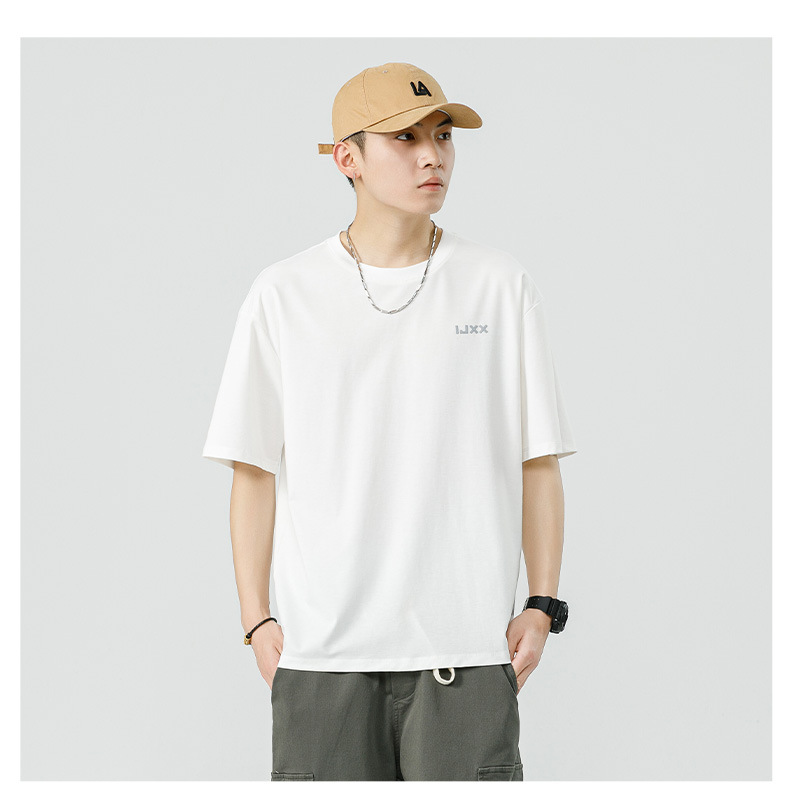 Men's Ice Silk Short Sleeve T-Shirt, Summer Loose Fit Crew Neck Letter Print Tee