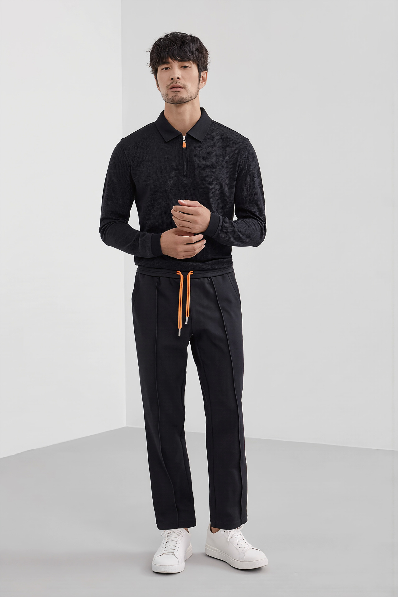 Men's Half-Zip Polo Shirt Long Sleeve Cotton Blend Knit Top for Fall and Winter Casual Wear
