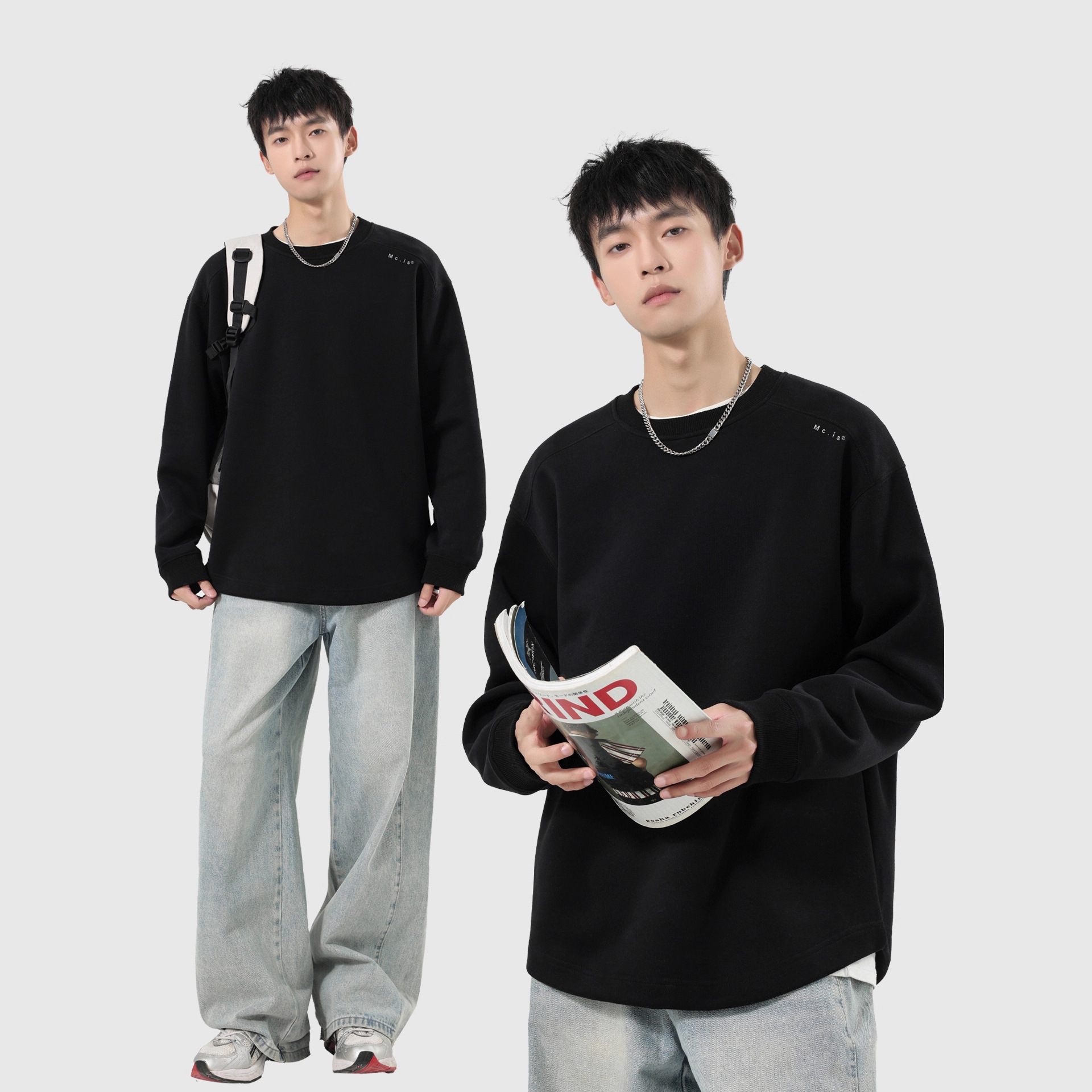 Men's Long Sleeve Cotton T-Shirt with Letter Print, Loose Fit Crew Neck Pullover for Fall