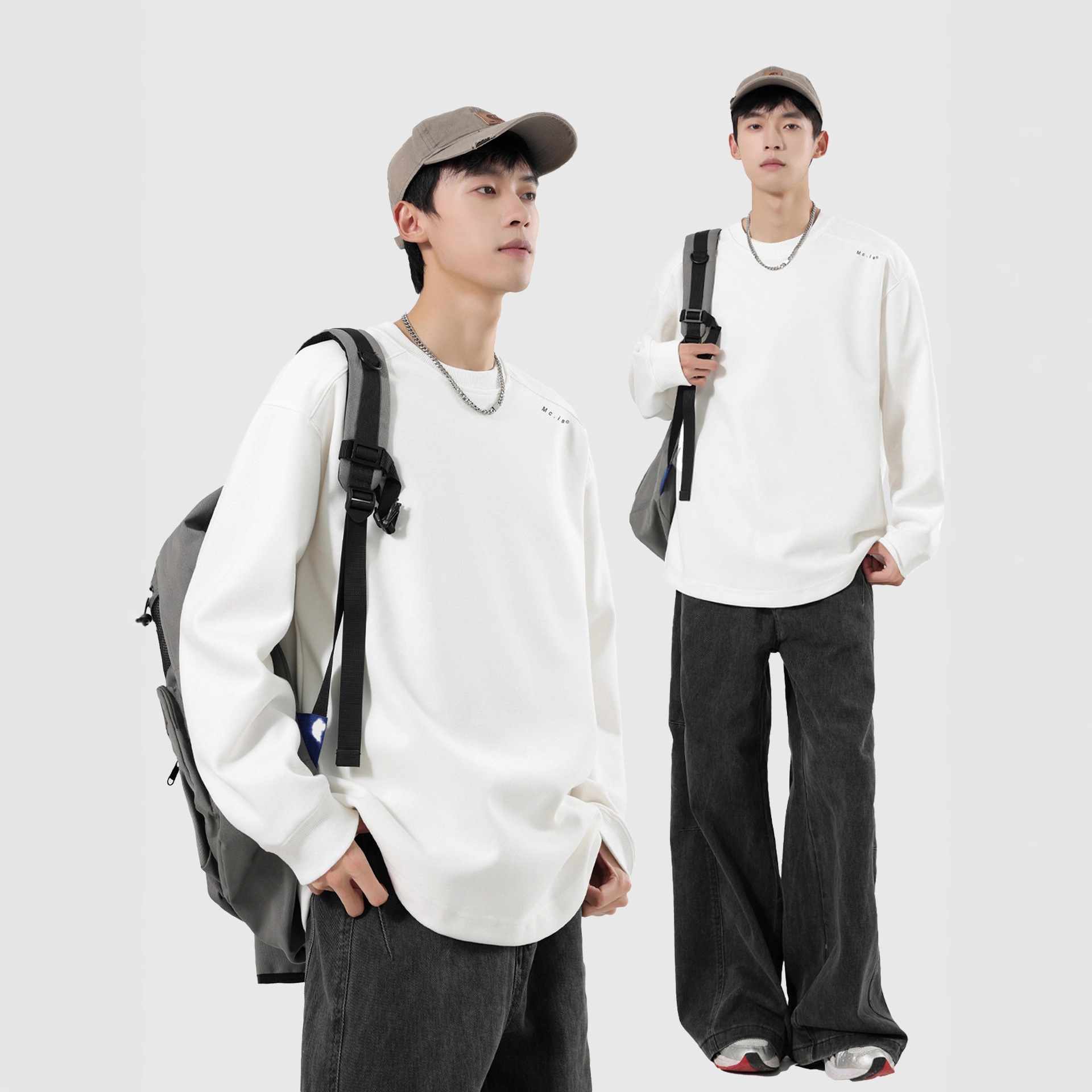 Men's Long Sleeve Cotton T-Shirt with Letter Print, Loose Fit Crew Neck Pullover for Fall