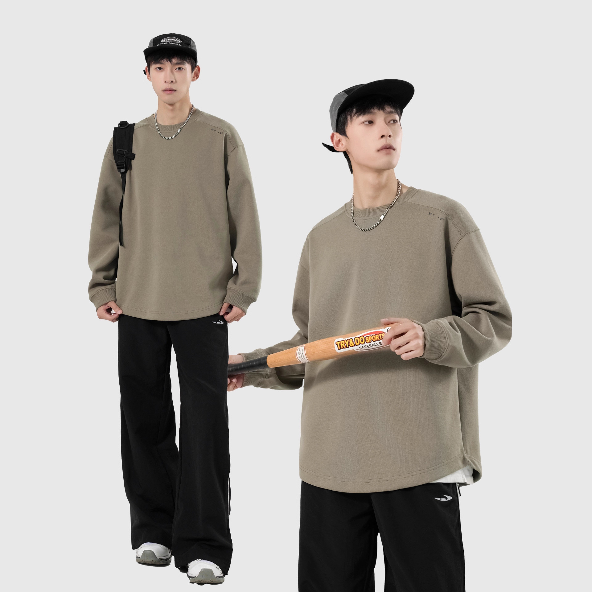 Men's Long Sleeve Cotton T-Shirt with Letter Print, Loose Fit Crew Neck Pullover for Fall