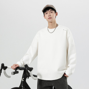 Men's Long Sleeve Cotton T-Shirt with Letter Print, Loose Fit Crew Neck Pullover for Fall