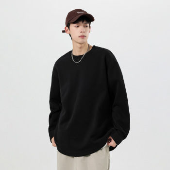 Men's Long Sleeve Cotton T-Shirt with Letter Print, Loose Fit Crew Neck Pullover for Fall