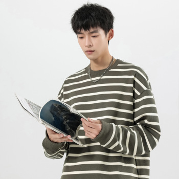 Men's Long Sleeve Cotton T-Shirt with Letter Print, Loose Fit Crew Neck Pullover for Fall