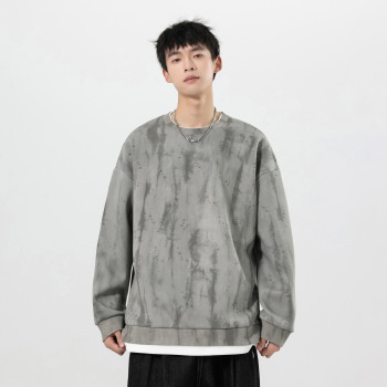 Men's Long Sleeve Cotton T-Shirt with Letter Print, Loose Fit Crew Neck Pullover for Fall