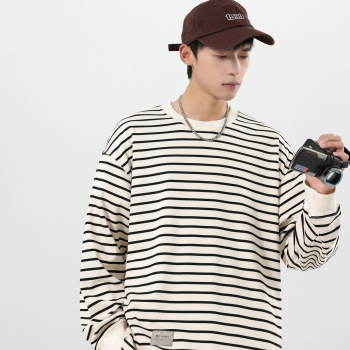 Men's Long Sleeve Cotton T-Shirt with Letter Print, Loose Fit Crew Neck Pullover for Fall