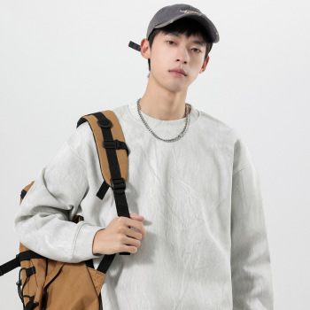 Men's Long Sleeve Cotton T-Shirt with Letter Print, Loose Fit Crew Neck Pullover for Fall
