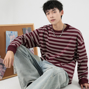 Men's Long Sleeve Cotton T-Shirt with Letter Print, Loose Fit Crew Neck Pullover for Fall
