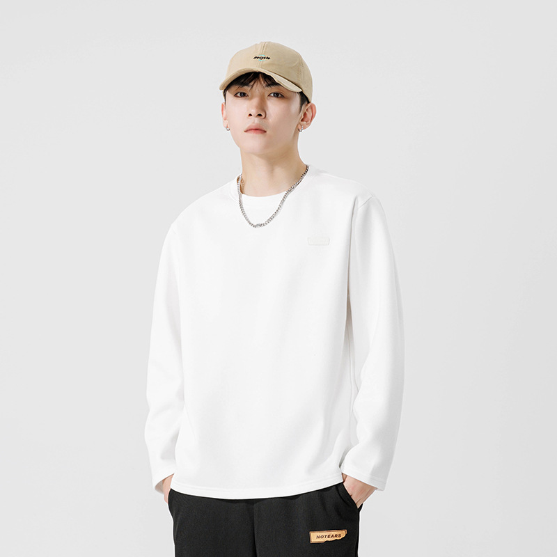Men's Long Sleeve Cotton T-Shirt, Loose Fit Crew Neck Letter Print Top for Teens