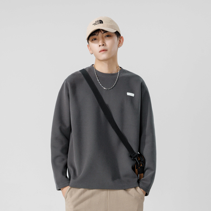 Men's Long Sleeve Cotton T-Shirt, Loose Fit Crew Neck Letter Print Top for Teens
