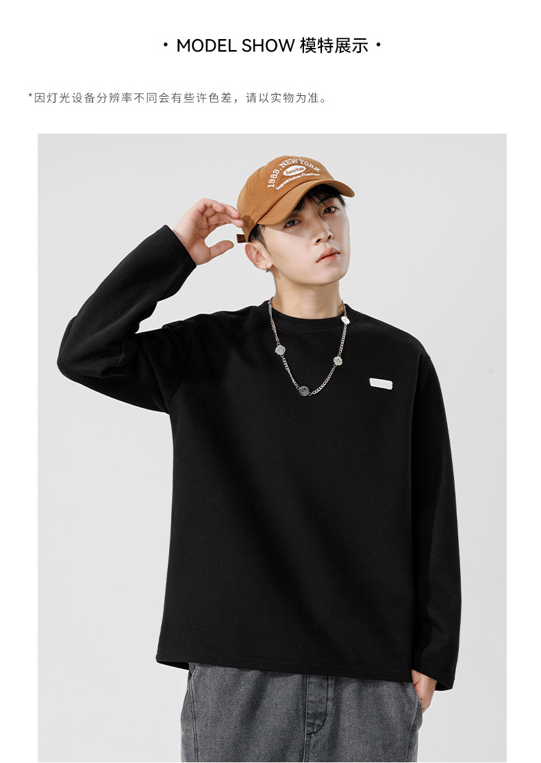 Men's Long Sleeve Cotton T-Shirt, Loose Fit Crew Neck Letter Print Top for Teens