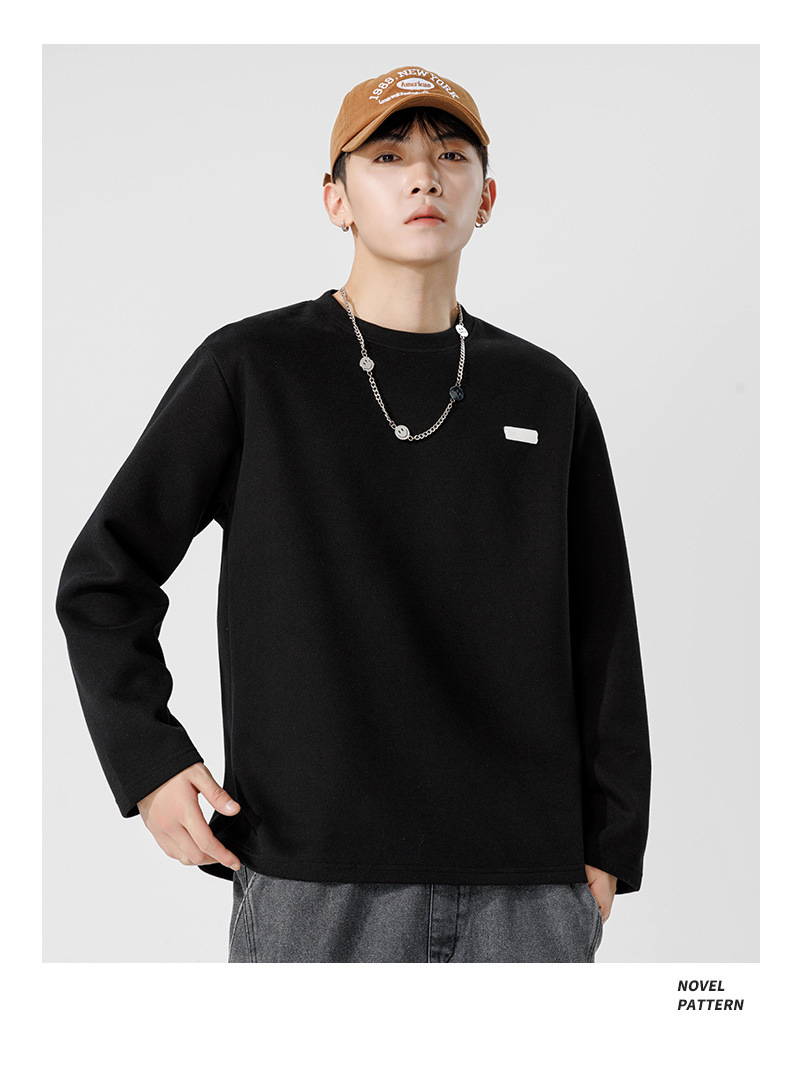 Men's Long Sleeve Cotton T-Shirt, Loose Fit Crew Neck Letter Print Top for Teens