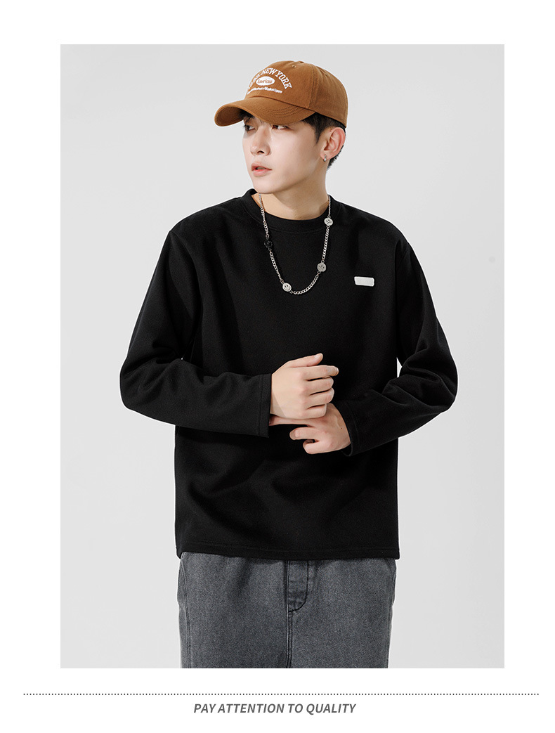 Men's Long Sleeve Cotton T-Shirt, Loose Fit Crew Neck Letter Print Top for Teens