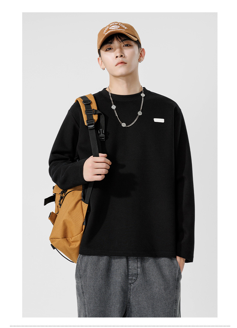 Men's Long Sleeve Cotton T-Shirt, Loose Fit Crew Neck Letter Print Top for Teens