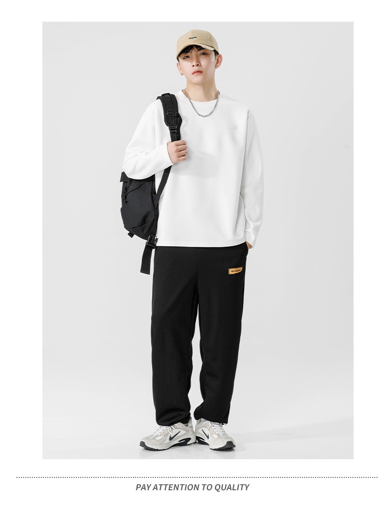 Men's Long Sleeve Cotton T-Shirt, Loose Fit Crew Neck Letter Print Top for Teens